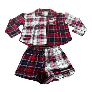 GAP Kids Flannel Pajama Set, Long sleeve Top/Shorts, Red White, Size 6, NEW
